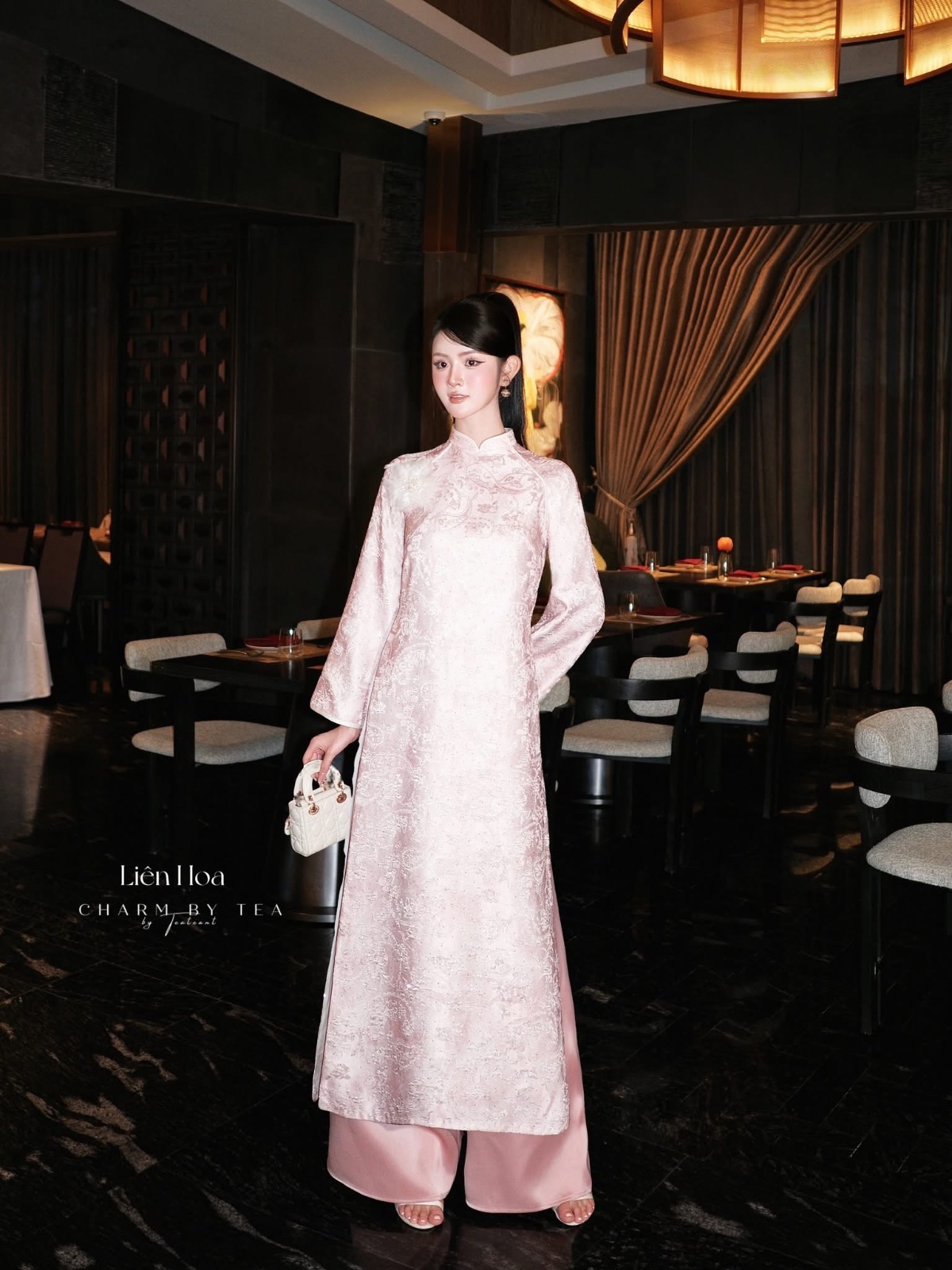 Thanh lý Pass áo dài cách tân màu hồng phấn sang trọng Charm By Tea - ảnh 4