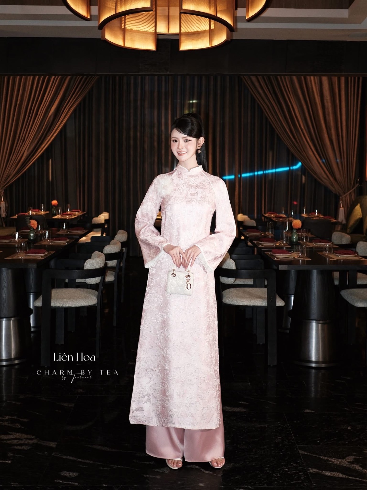 Thanh lý Pass áo dài cách tân màu hồng phấn sang trọng Charm By Tea - ảnh 2