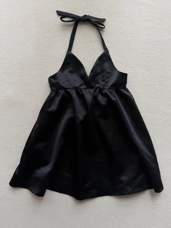 Pass váy Dottie Babydoll đen dáng xòe tiểu thư cột dây cổ xinh xắn