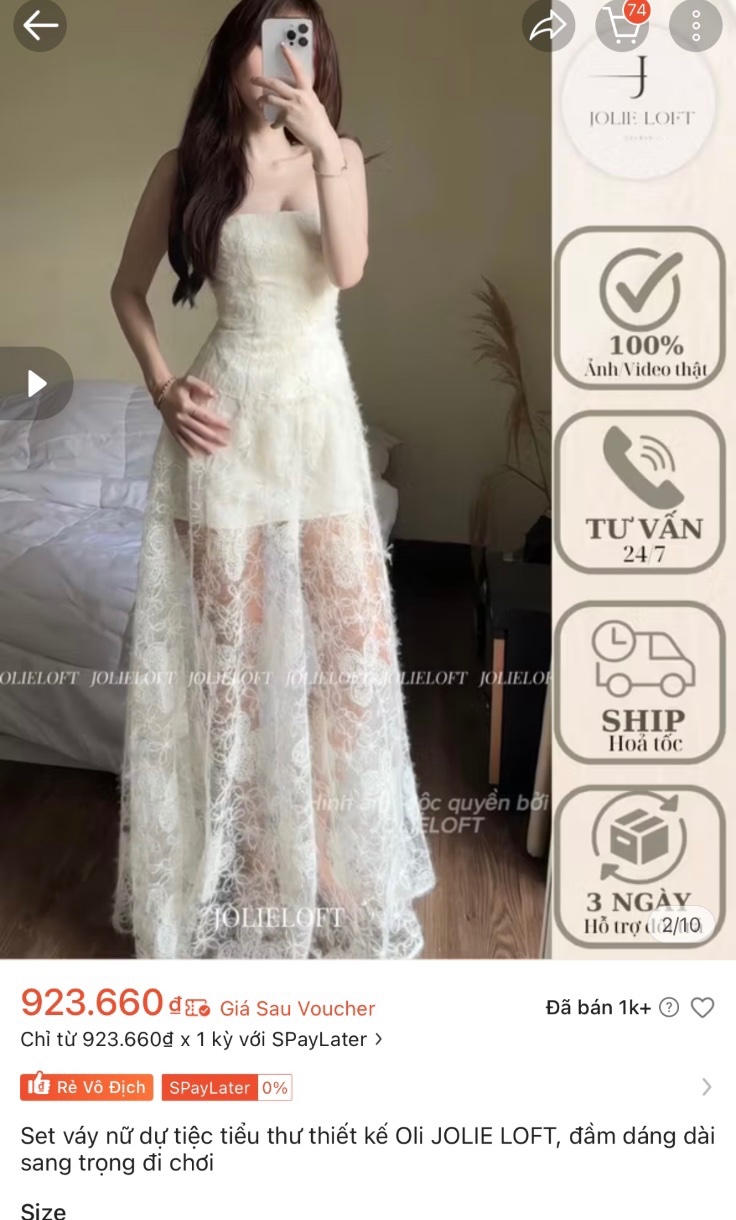 Thanh lý Pass váy Jolie Loft ren dáng dài màu trắng - ảnh 2