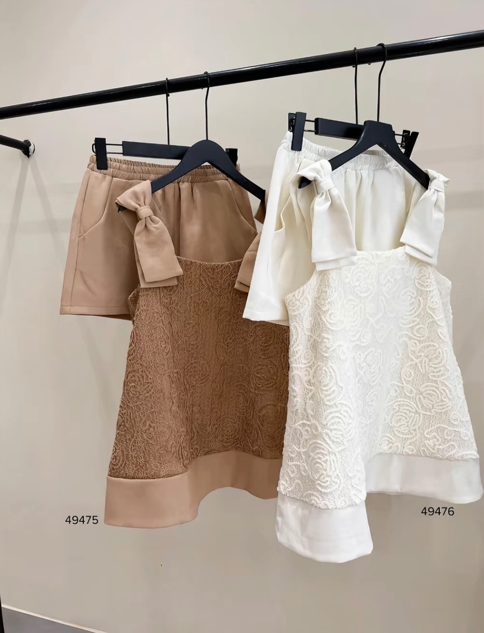 Thanh lý Pass set dáng suông phối nơ vai màu nâu be siêu yêu - ND.Rose - ảnh 3