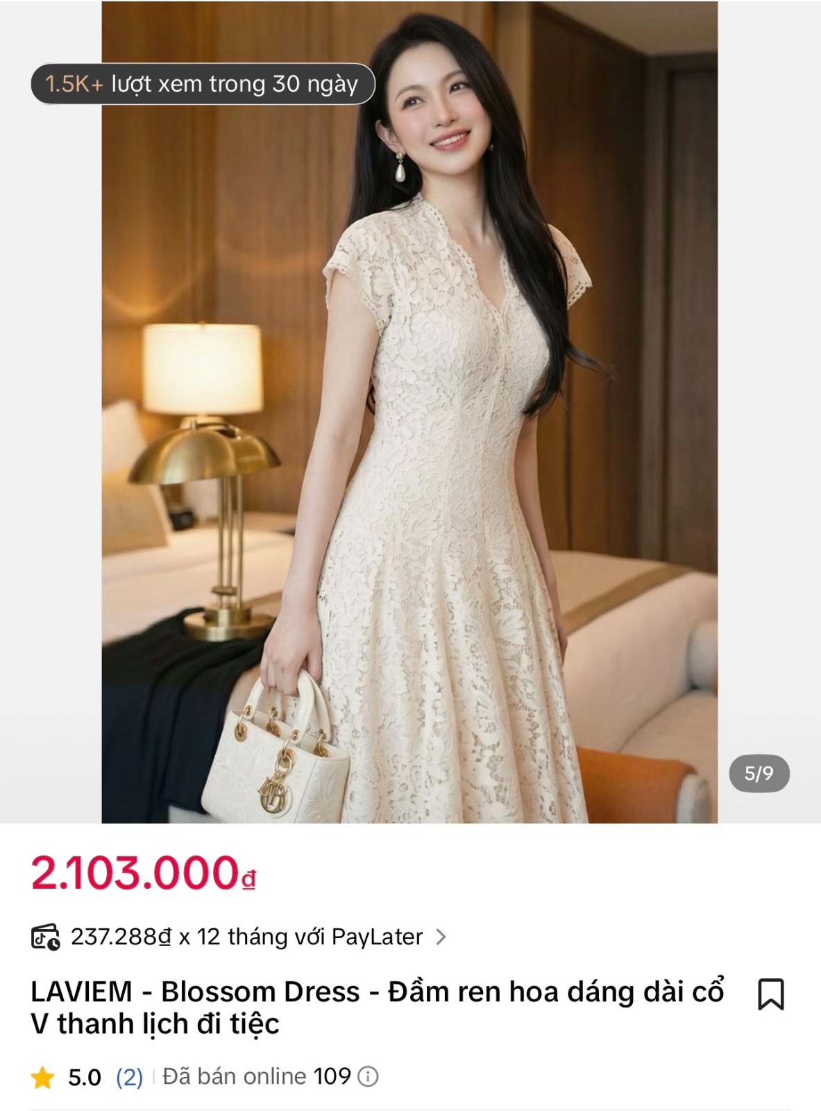 Thanh lý Pass váy ren dáng dài tay ngắn màu kem LAVIEM - ảnh 3