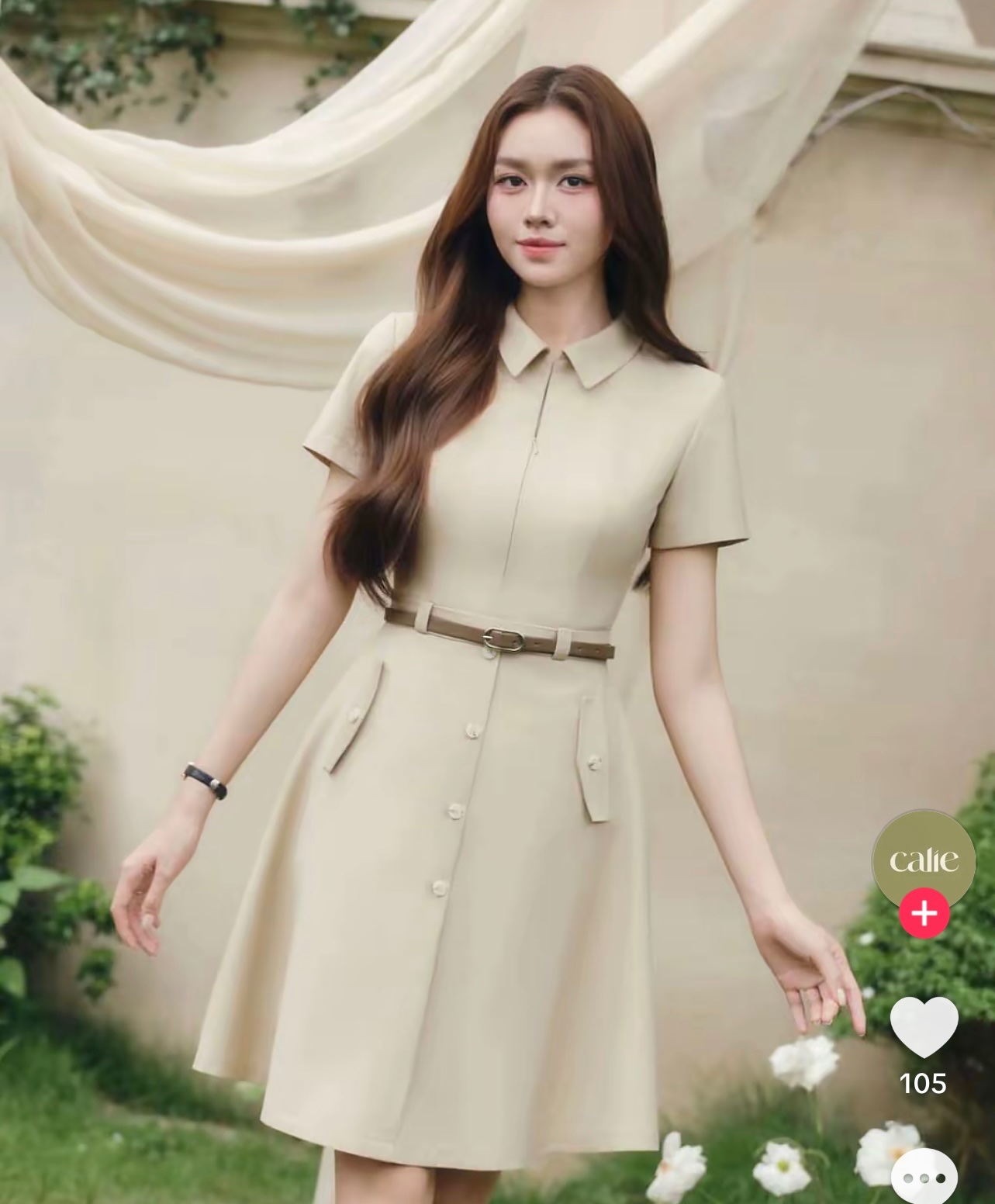 Thanh lý Pass váy Calie newtag kèm belt màu be thanh lịch công sở đi làm - ảnh 1