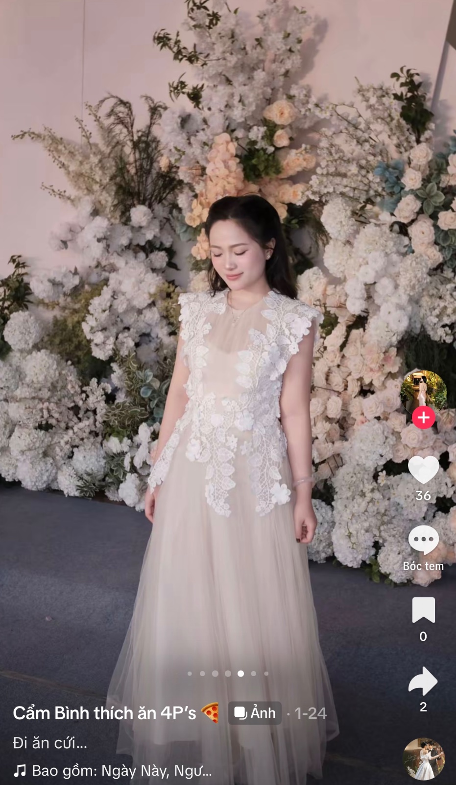 Thanh lý Pass đầm Châu Hy màu kem phối ren hoa trắng tinh tế - ảnh 4