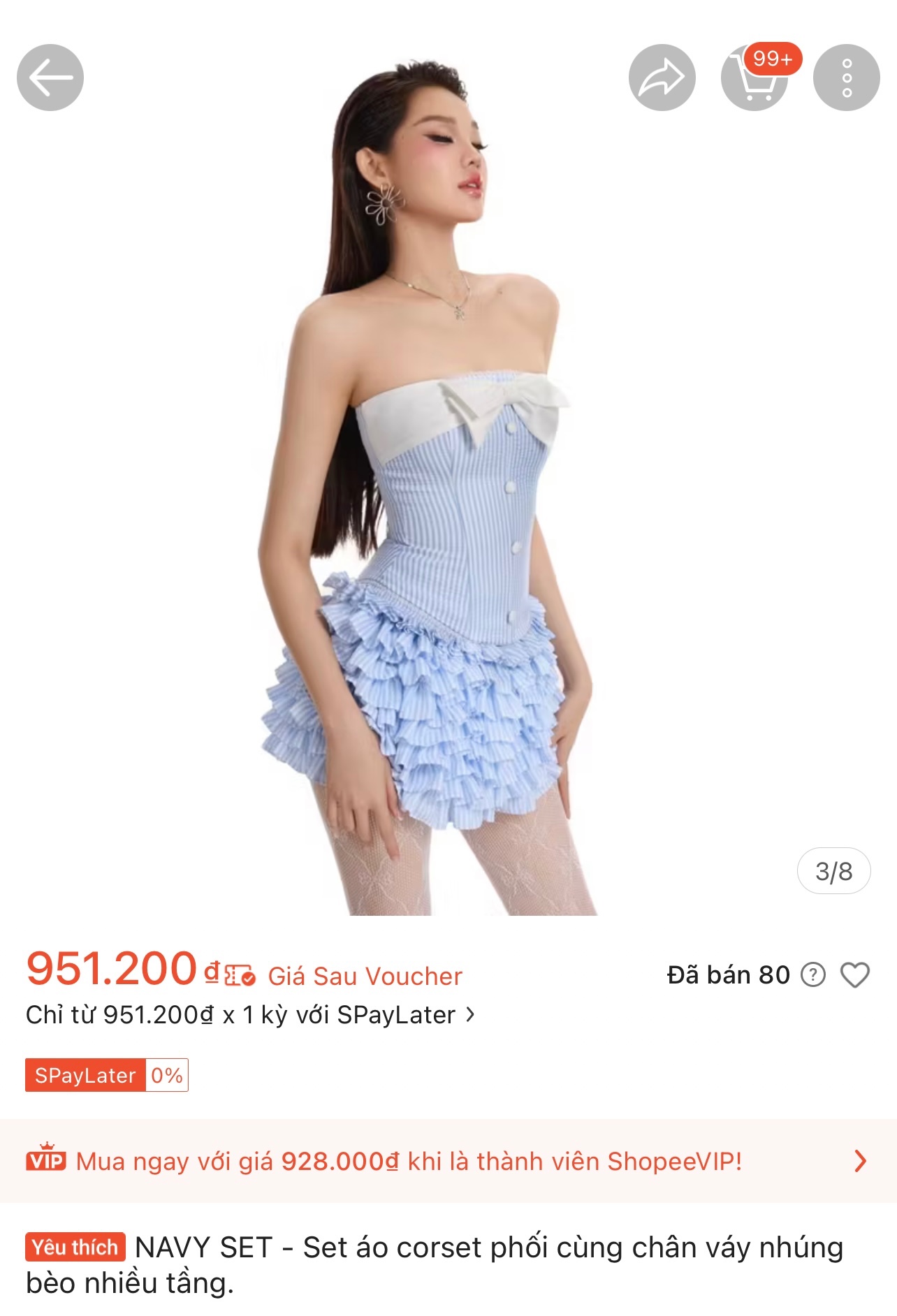 Thanh lý Pass set LANE Cì áo corset cúp ngực xanh phối váy nhiều tầng - ảnh 2