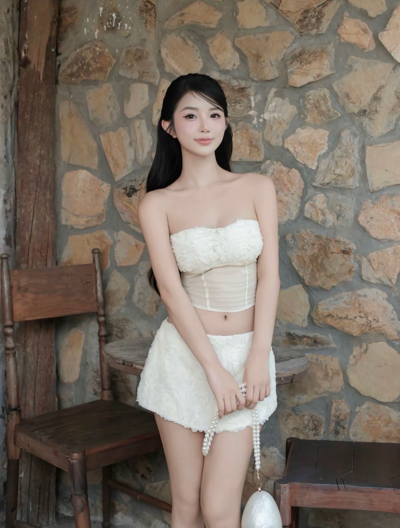 Thanh lý Pass Airi Set trắng kem dáng quây tiểu thư đính hoa nổi - ảnh 3
