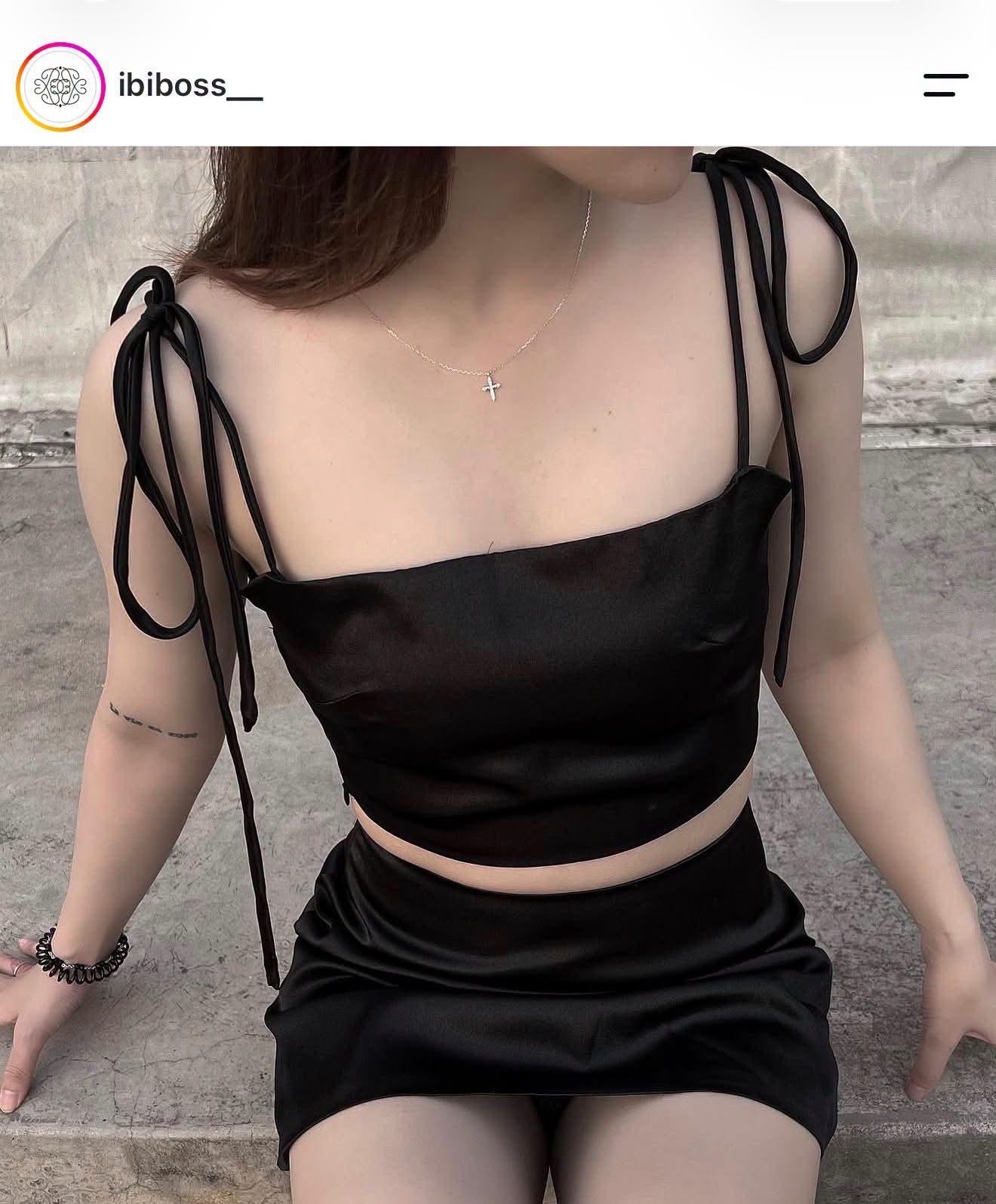 Thanh lý Pass set áo hai dây chân váy lụa đen chính hãng IBIBOS  - ảnh 2