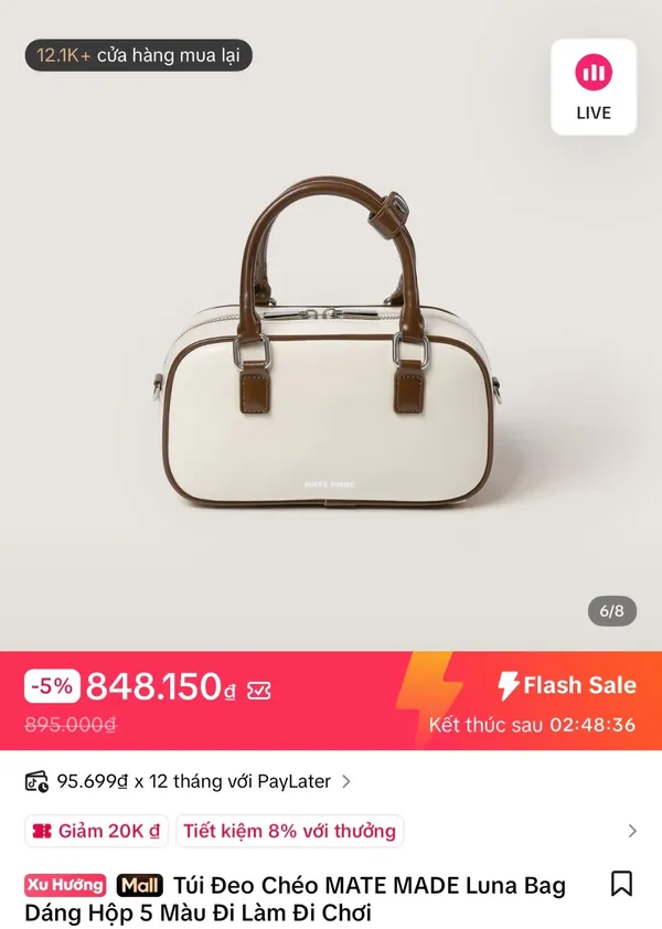 Pass túi MATE MADE phối màu kem nâu xinh xắn kèm charm