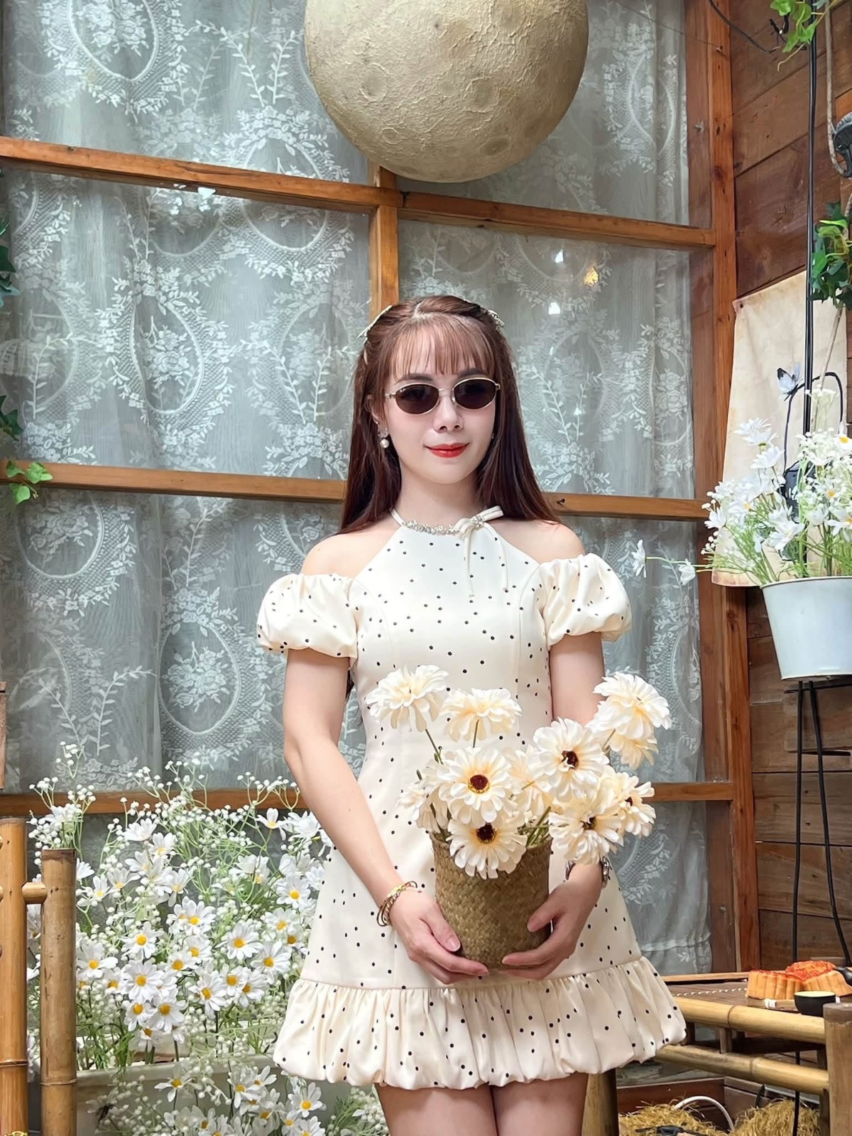 Thanh lý Pass váy ngắn chấm bi trễ vai xinh xắn chính hãng Zamy - ảnh 3