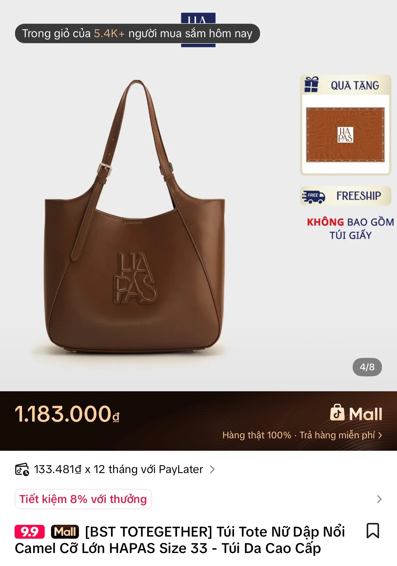 Thanh lý Pass thanh lý túi tote HAPAS 33 inch màu nâu có box - ảnh 4