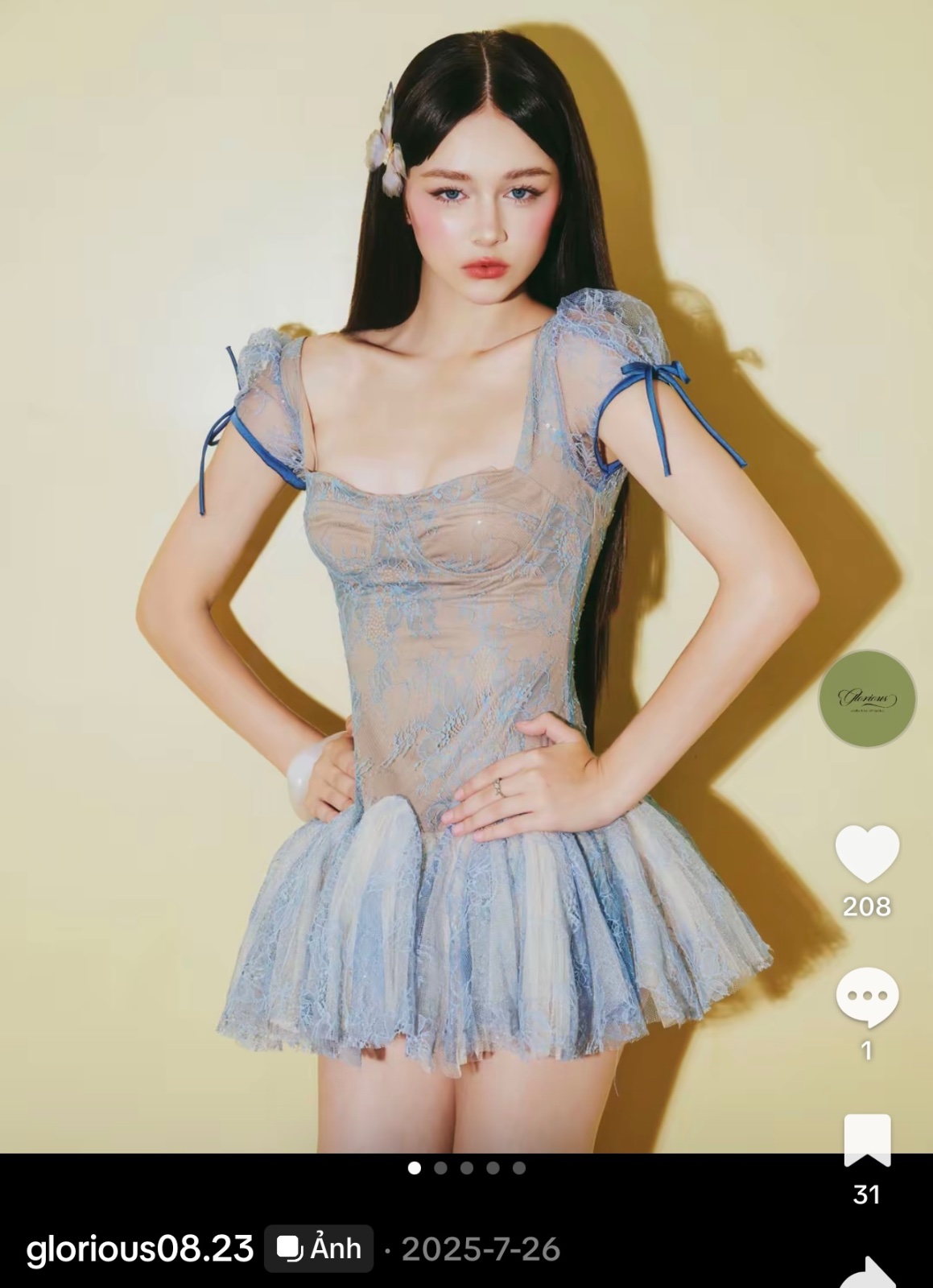 Thanh lý Pass váy ngắn ren xanh dáng xòe Glorious - ảnh 4