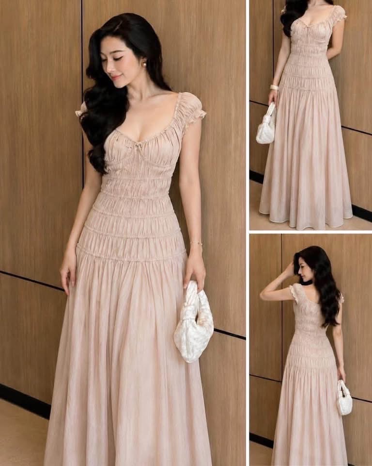 Thanh lý Pass váy đũi dài màu nude nhún eo xinh xắn - ảnh 2