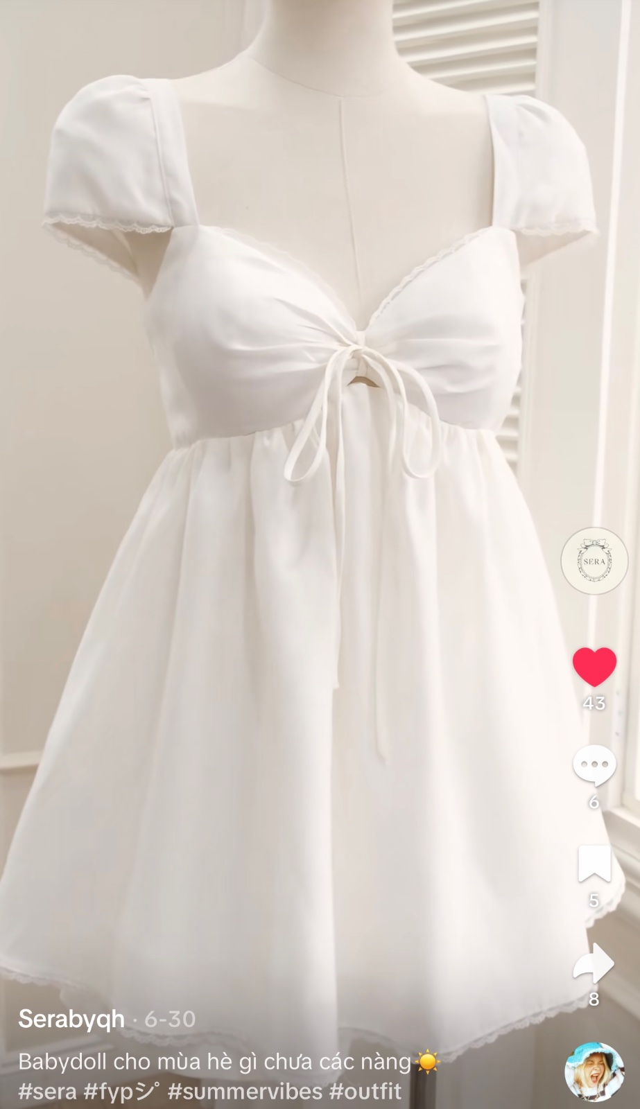 Thanh lý Pass set váy babydoll Serabyqh trắng kèm quần dáng xòe thắt nơ ngực xinh xắn  - ảnh 3