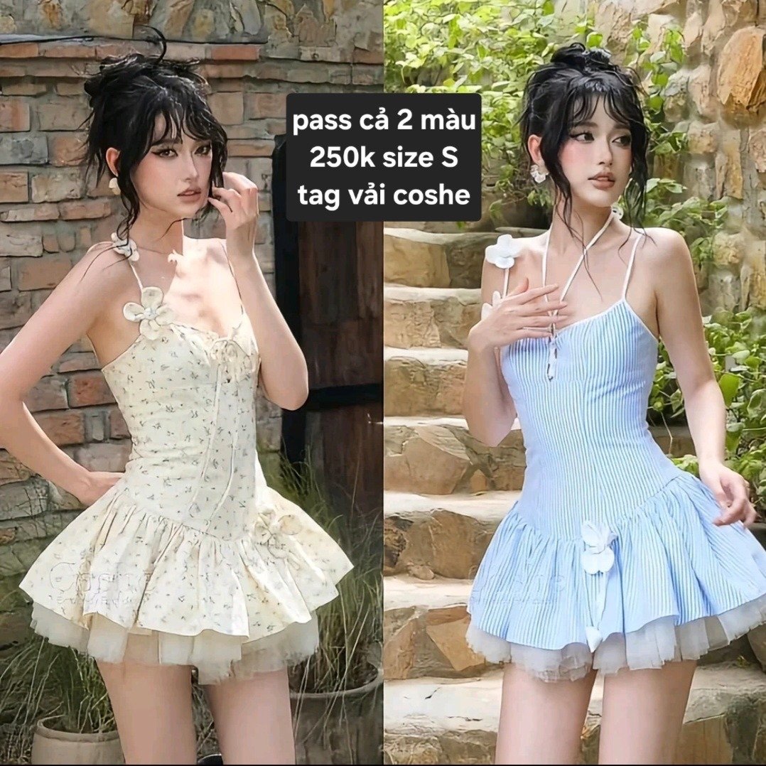 Thanh lý Pass váy hai dây Coshe phối hoa nhí kẻ sọc - ảnh 4