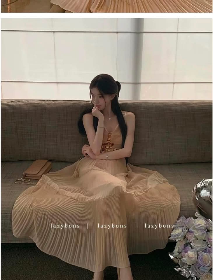 Thanh lý Pass váy Lazybons maxi xoè tone nâu nhẹ đính đá to - ảnh 2