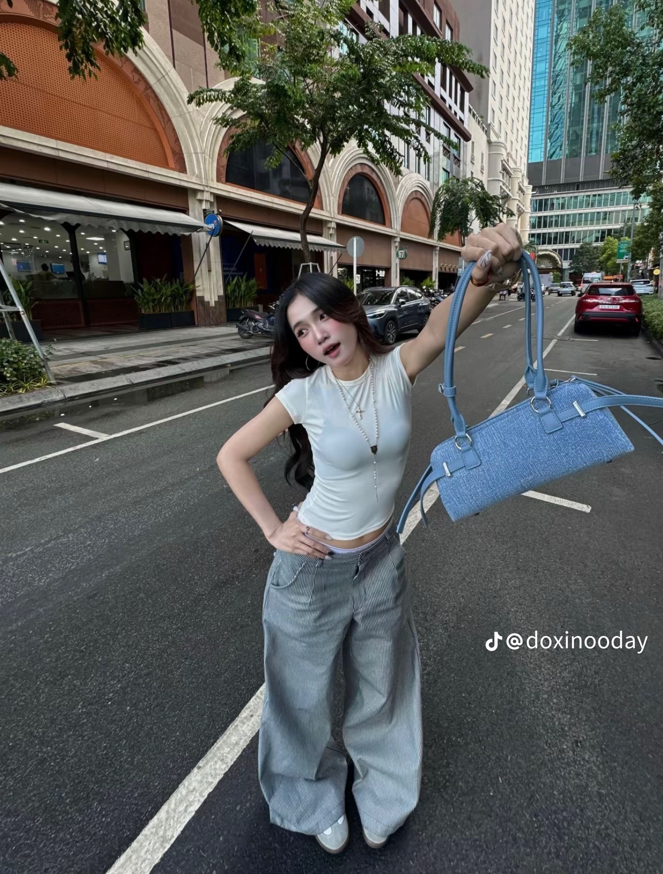 Thanh lý Pass túi HAPAS dáng trụ màu xanh denim trẻ trung - ảnh 2