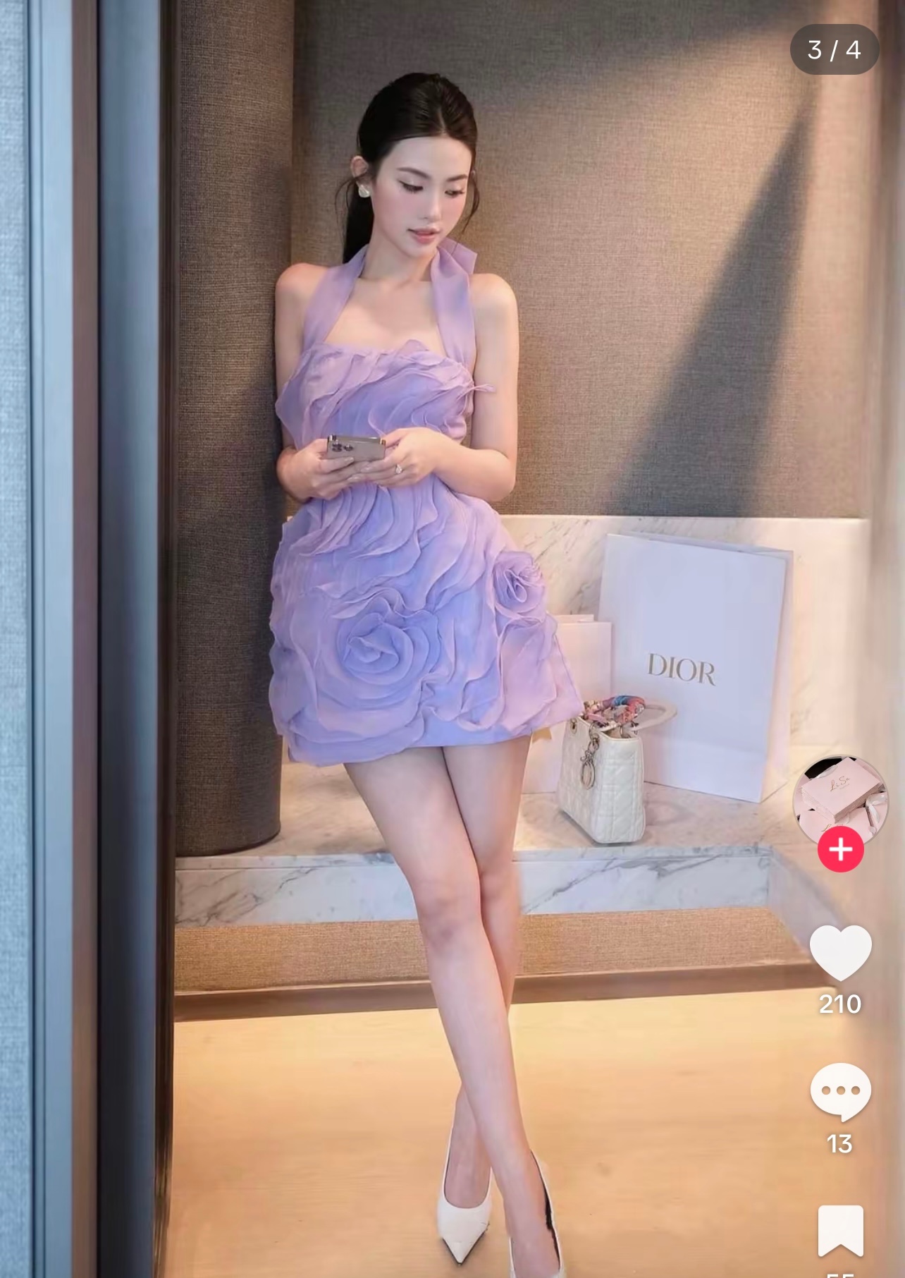 Thanh lý Pass váy tiệc tím pastel chuẩn ChouChou dáng xòe đắp hoa nổi tiểu thư - ảnh 4