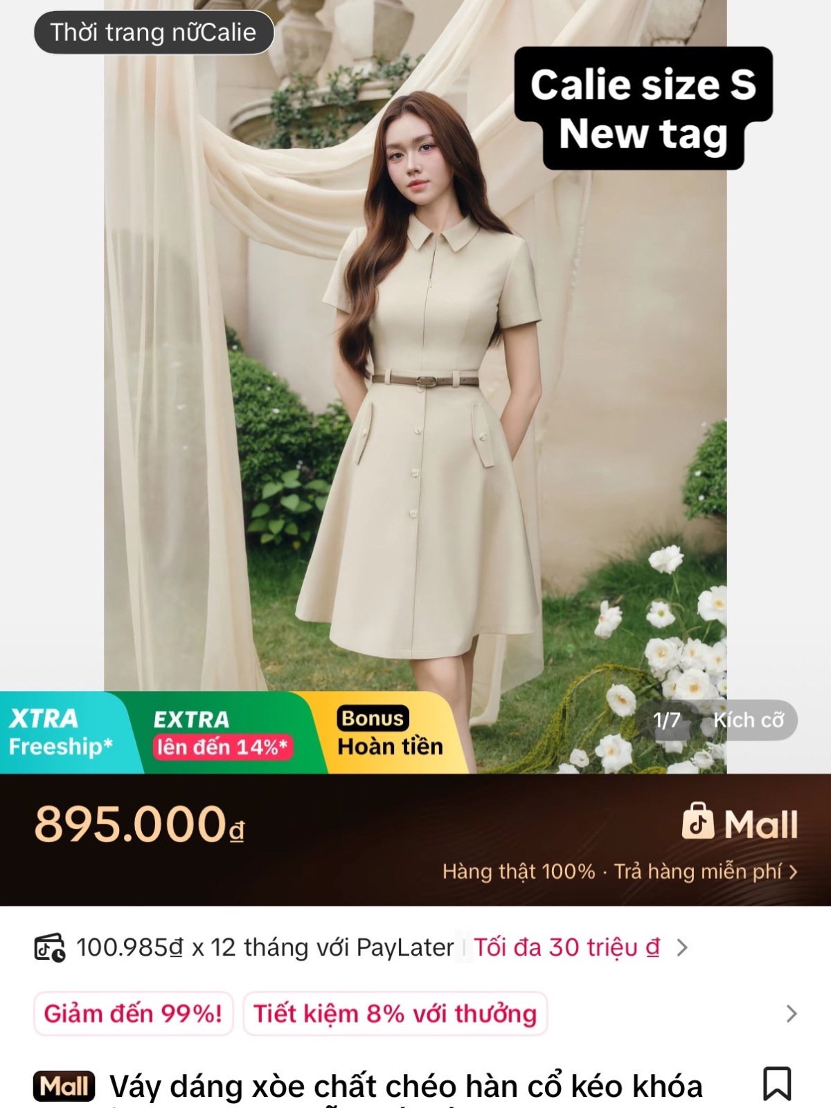 Thanh lý Pass váy Calie newtag kèm belt màu be thanh lịch công sở đi làm - ảnh 2