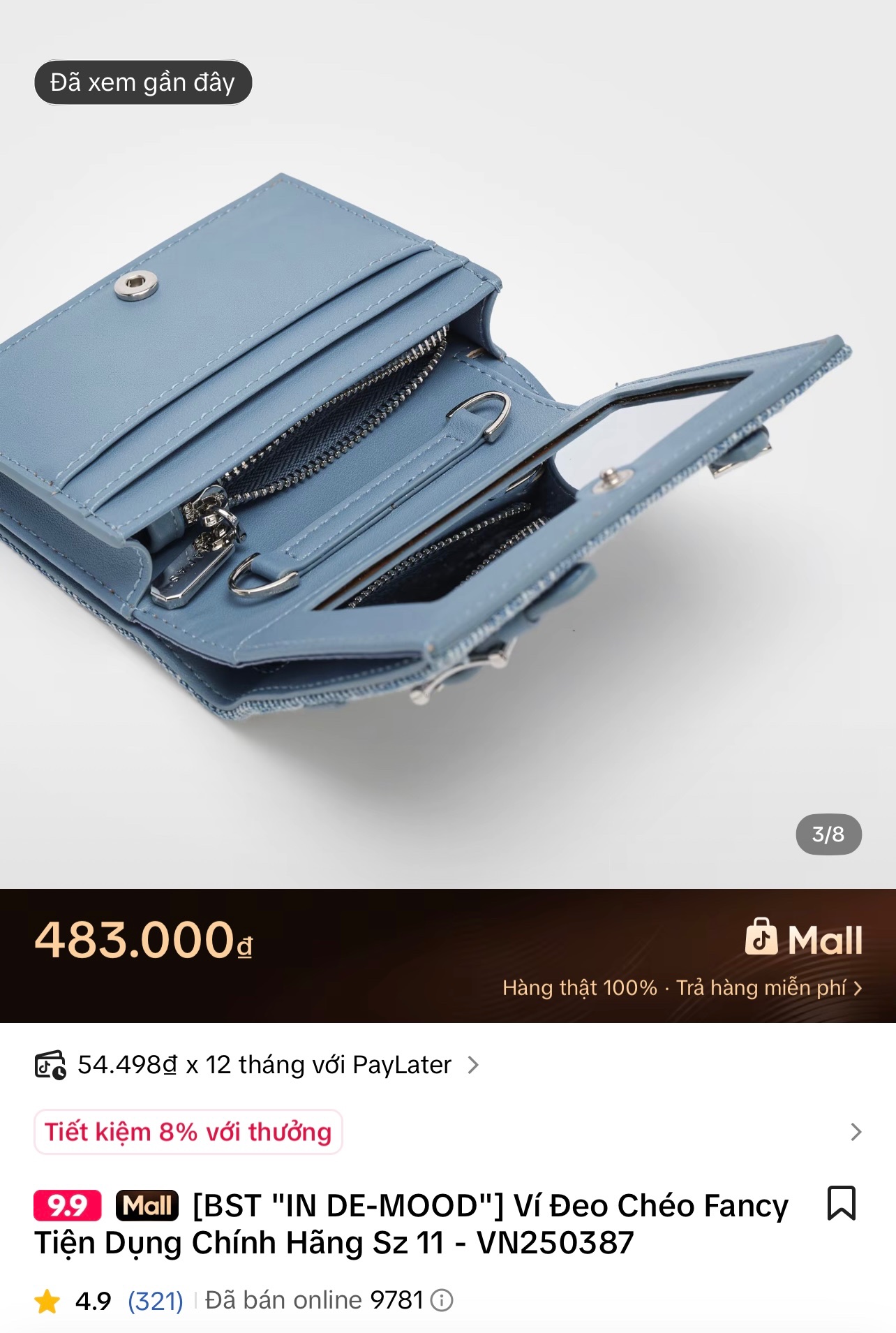 Thanh lý Pass ví Nancy hãng HAPAS denim xanh dương phối khóa cài - ảnh 3
