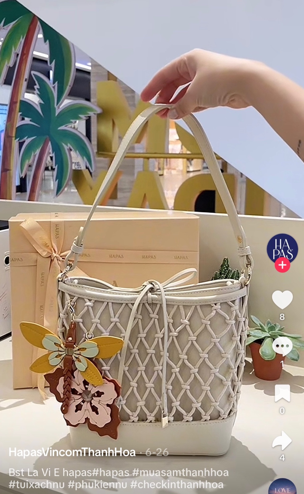 Thanh lý Pass túi Hapas màu kem BST SEA LA VIE hoa bướm xinh xắn - ảnh 3