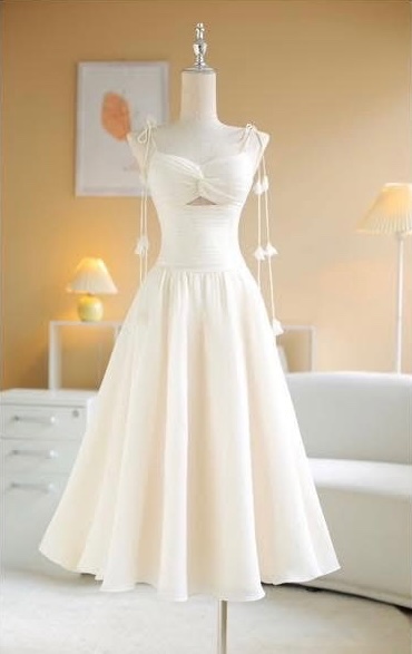 Thanh lý Pass váy Sò Vintage midi trắng dáng xòe phối dây buộc vai xinh xắn - ảnh 1