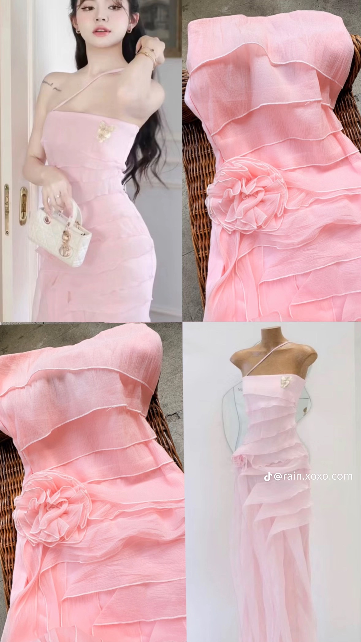 Thanh lý Pass váy maxi cúp ngực màu hồng pastel xếp ly điệu đà - ảnh 2