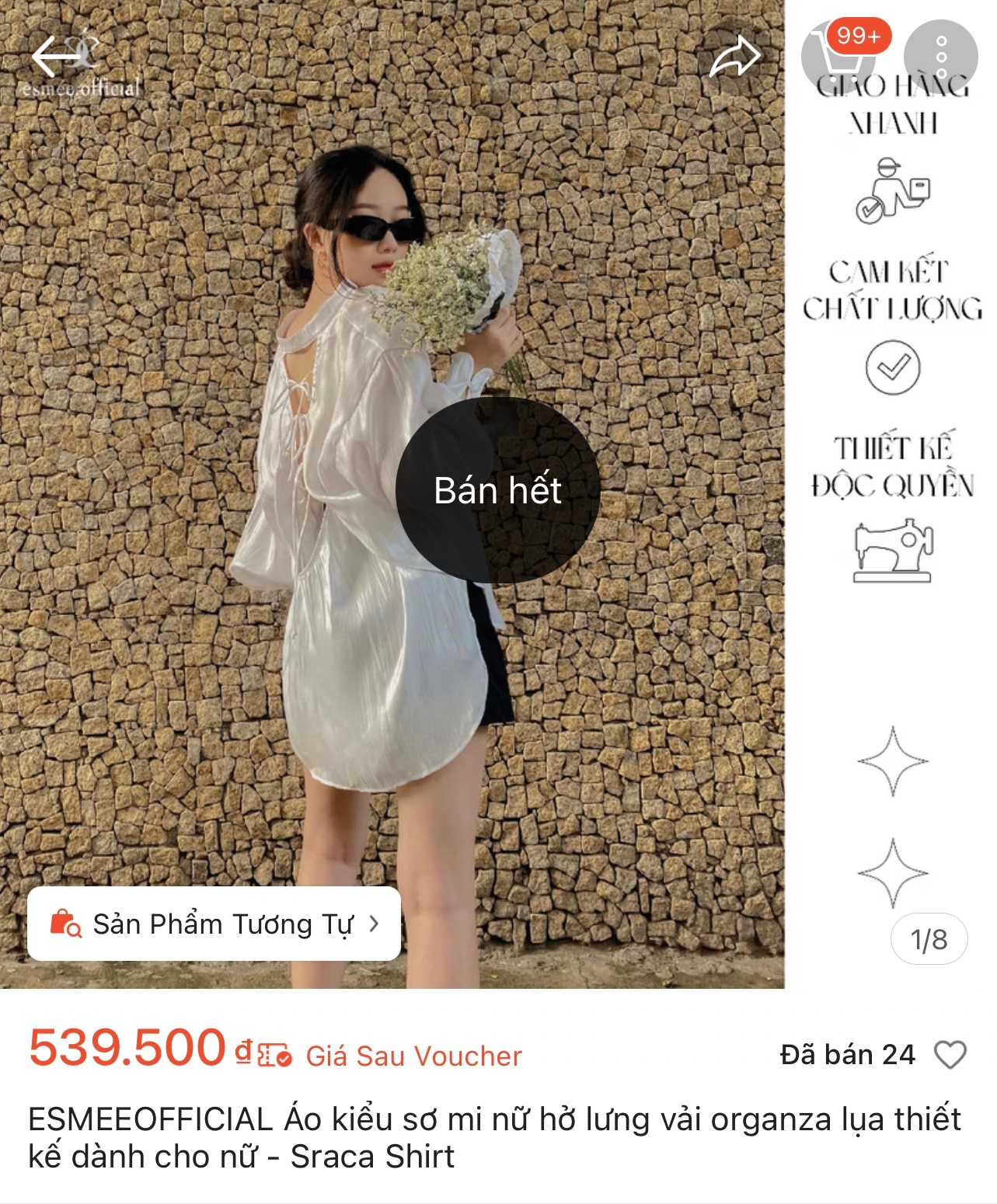 Thanh lý Pass áo sơ mi trắng hở lưng organza lụa ESMEE - ảnh 3