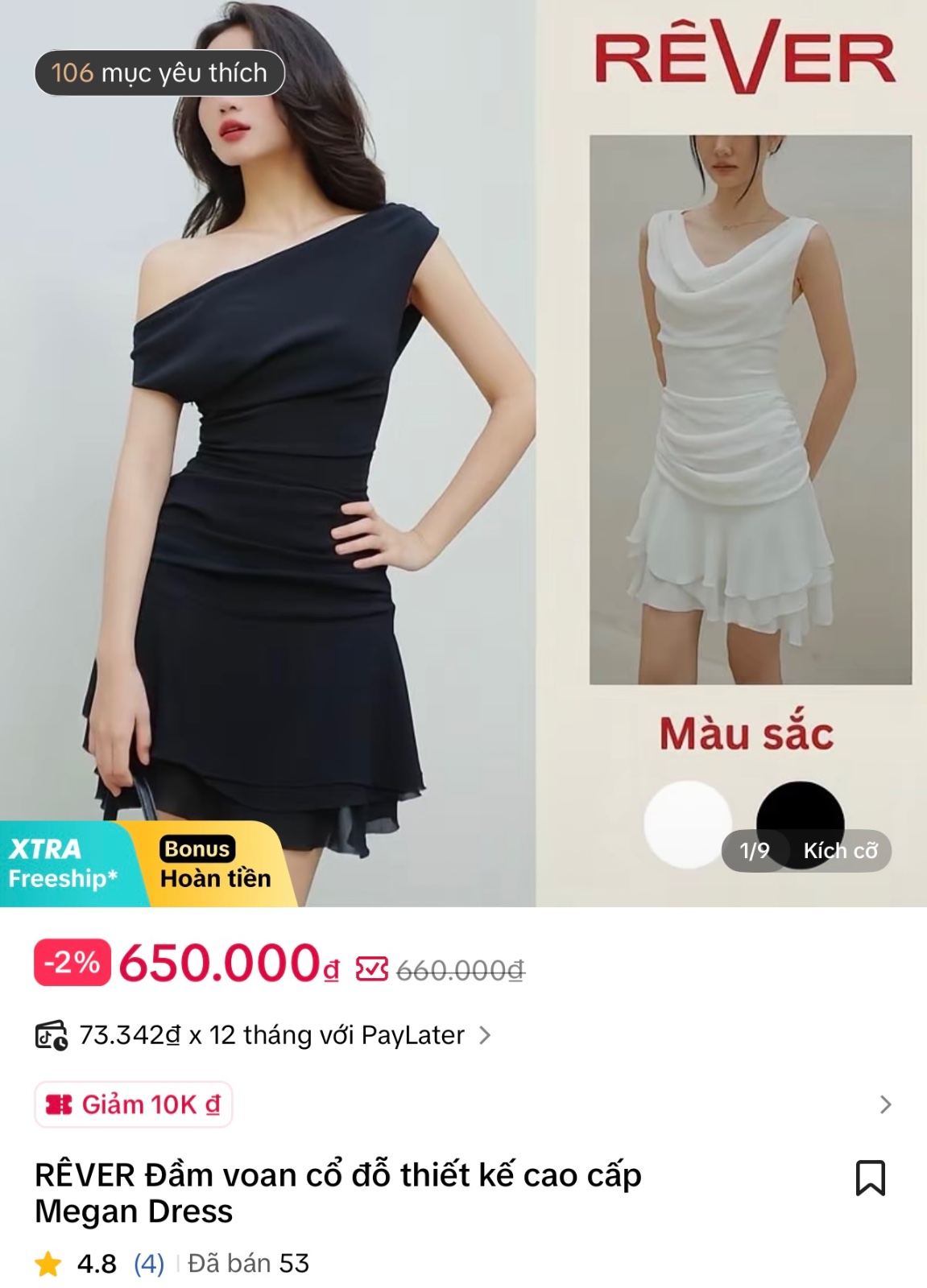 Thanh lý Pass váy ngắn Rêver đen lệch vai ôm eo - ảnh 2