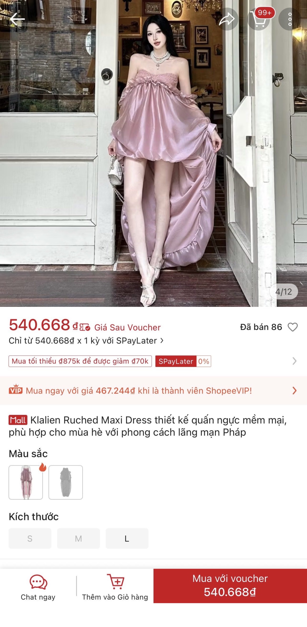 Thanh lý Pass váy maxi Linh Đan design trễ vai màu hồng phong cách Pháp - ảnh 3