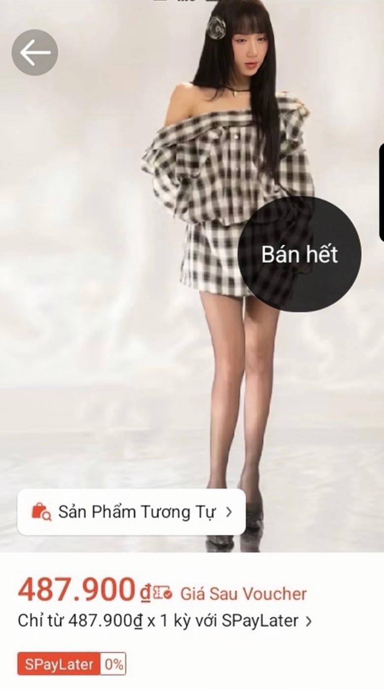 Thanh lý Pass đầm Aguja trễ vai caro đen trắng có co giãn - ảnh 2