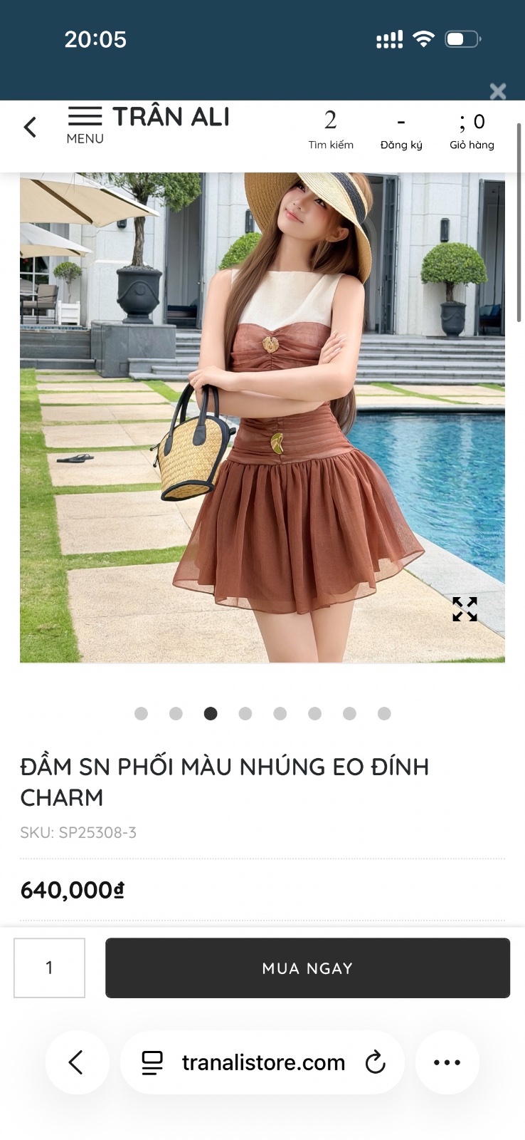 Thanh lý Pass đầm xòe màu nâu nhún eo đính charm Trân Ali - ảnh 3