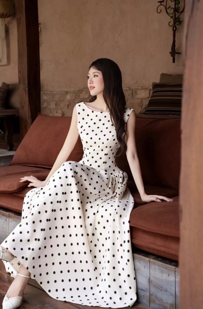 Thanh lý Pass váy maxi COCOMAY chấm bi dáng xòe thanh lịch - ảnh 3