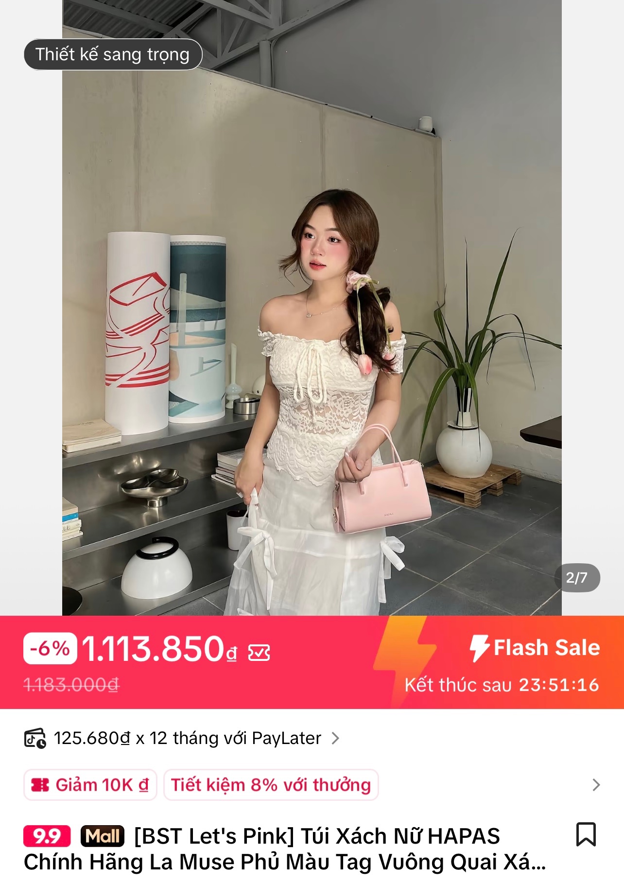 Thanh lý Pass túi xách nữ HAPAS màu hồng pastel full box hộp giấy - ảnh 4