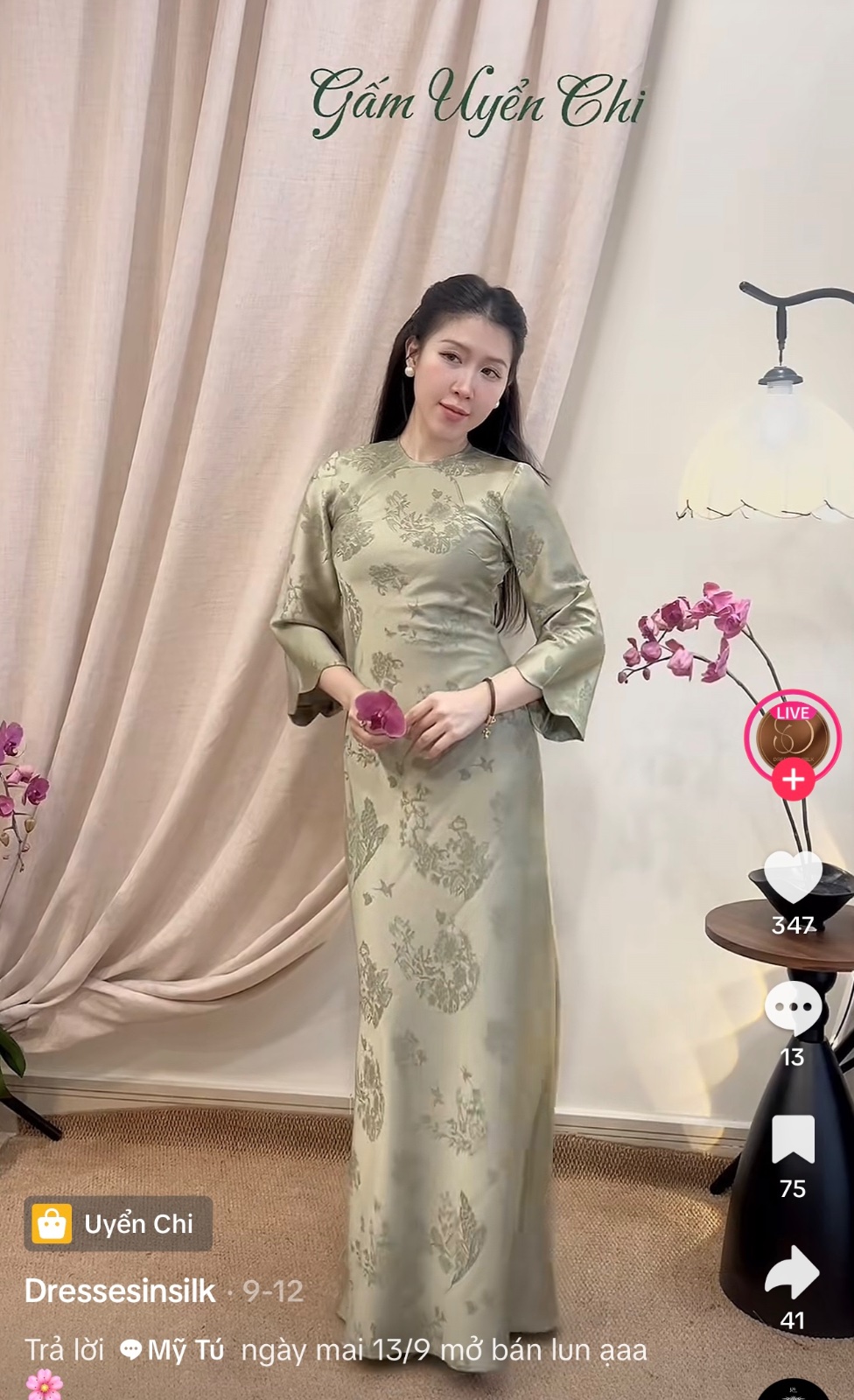 Thanh lý Pass đầm lụa gấm Uyển Chi tay lửng Dressensilk - ảnh 1