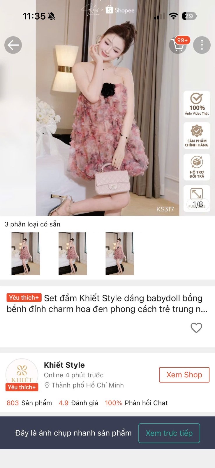 Thanh lý Pass váy babydoll hồng đính hoa đen tiểu thư Khiết - ảnh 4
