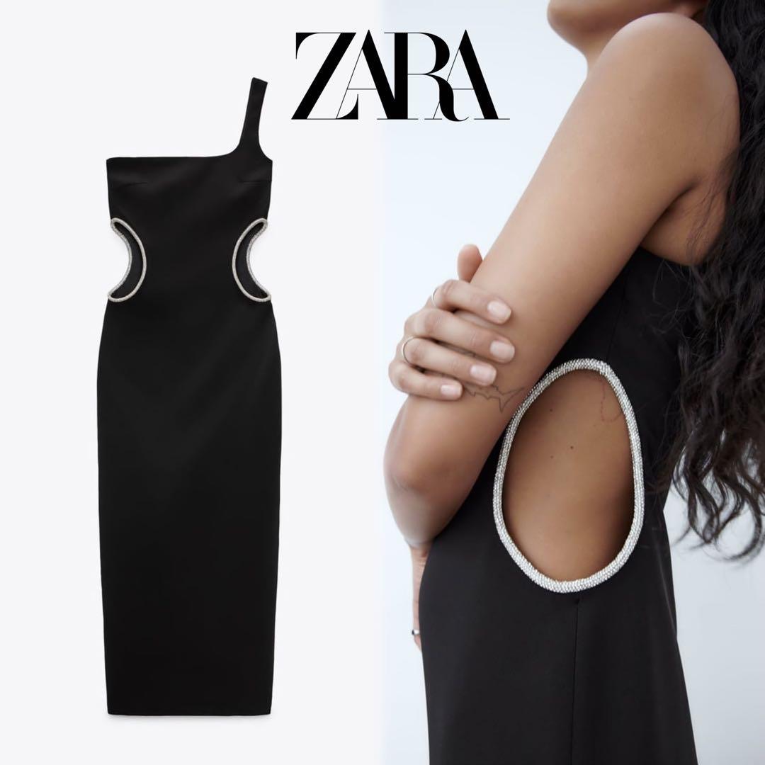 Thanh lý Pass Váy Zara Đen Authentic Lệch Vai Cut-out Đính Đá - ảnh 2
