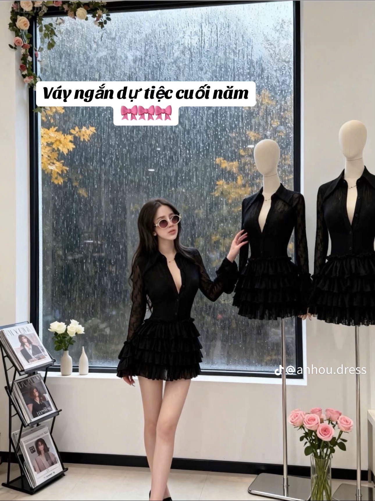 Thanh lý Pass váy đen Bầu Bé ren tay dài dáng ngắn phối bèo tầng - ảnh 2