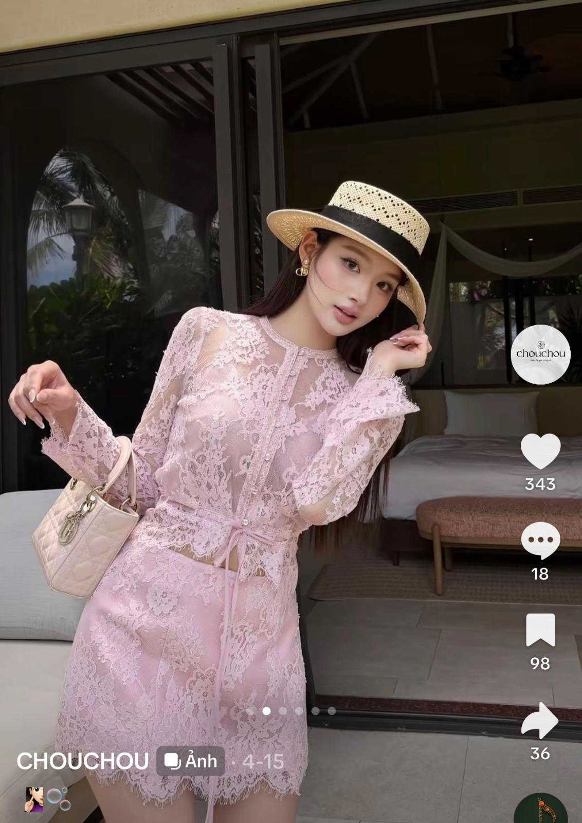 Thanh lý Pass set ren hồng tay dài + cv ChouChou new tag size M - ảnh 3