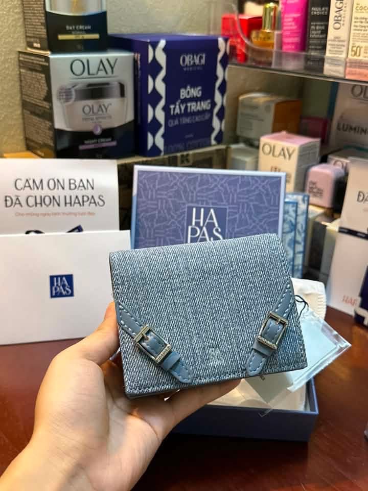 Thanh lý Pass ví Nancy hãng HAPAS denim xanh dương phối khóa cài - ảnh 4