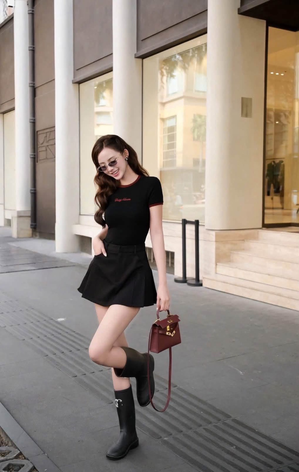 Thanh lý Pass set basic Trân Ali áo thun đen phối cv đen ngắn - ảnh 1