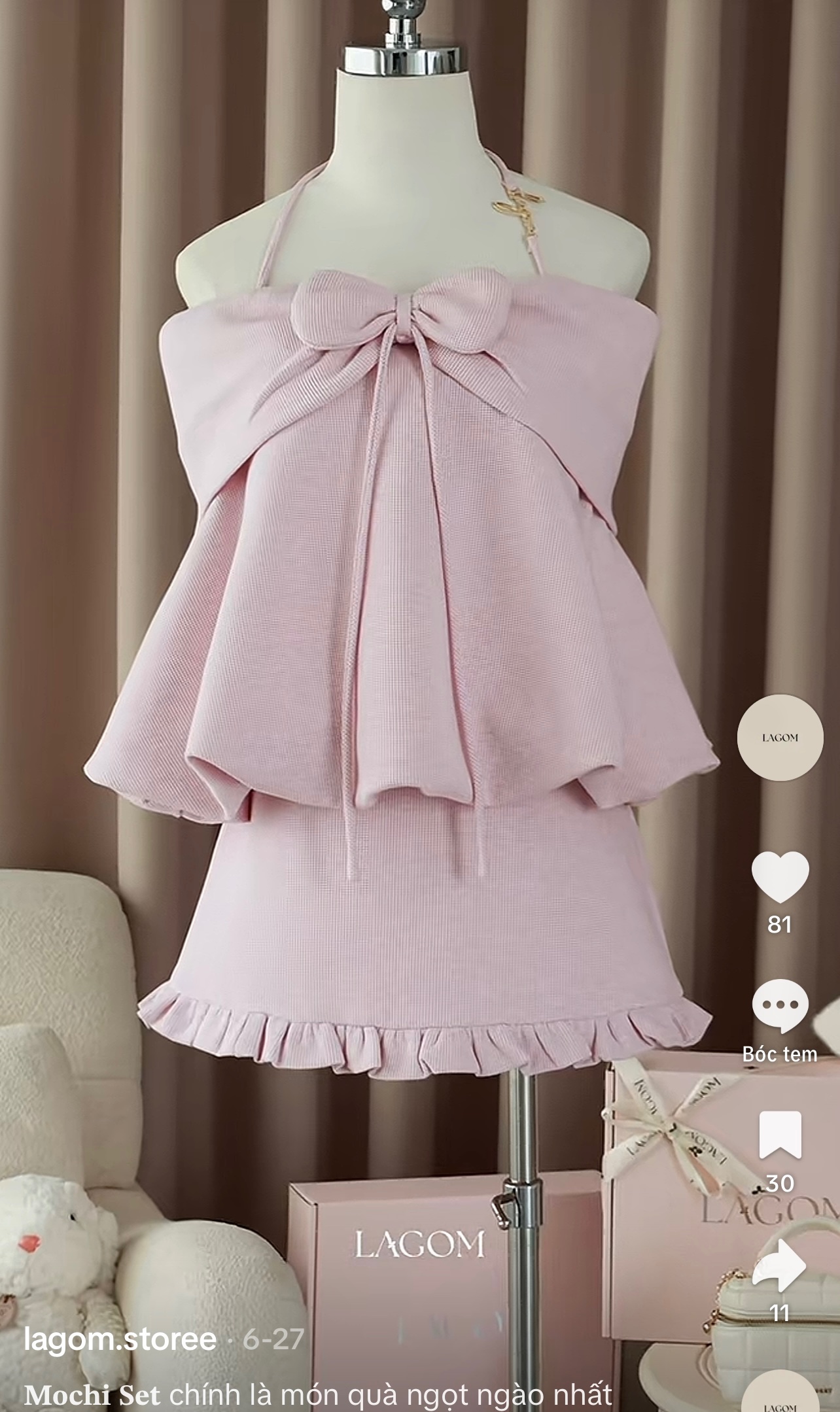 Thanh lý Pass set Mochi màu hồng phối nơ chính hãng LAGOM  - ảnh 2