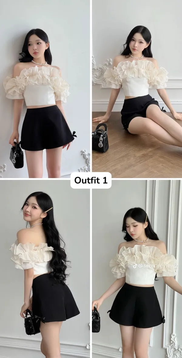 Pass áo Somee bẹt vai nhún bèo size S full tag