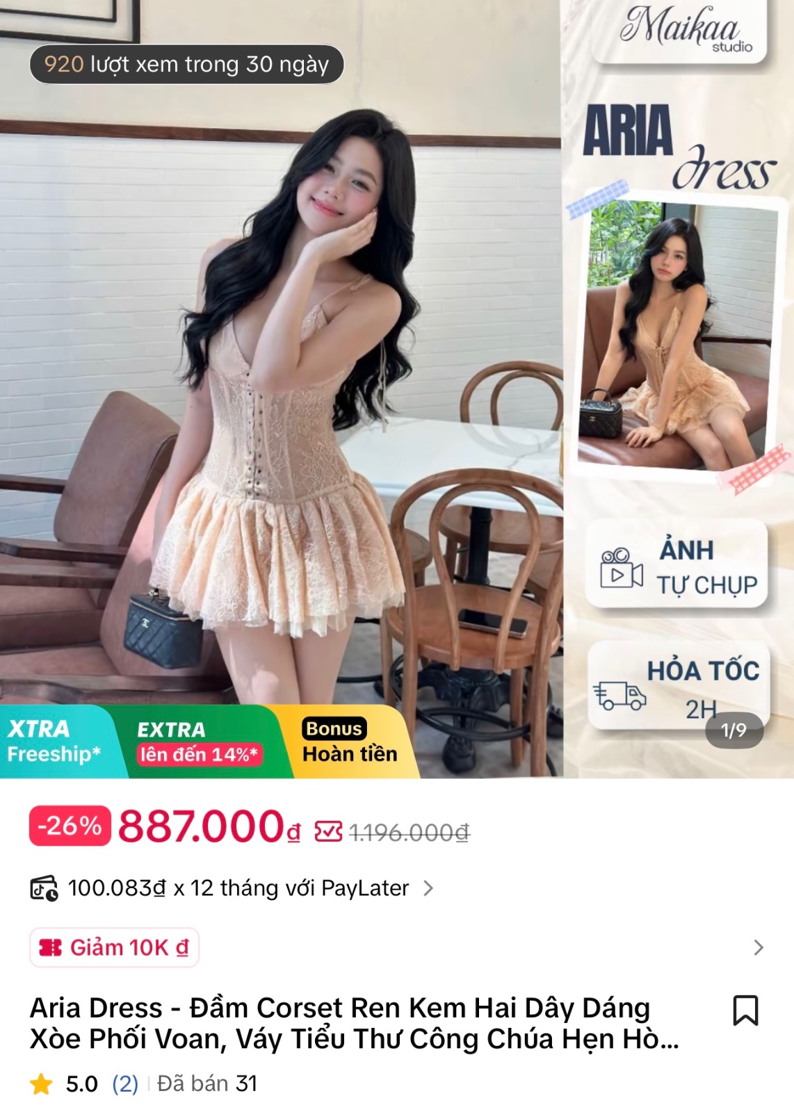 Thanh lý Pass váy Maika dáng corset ngắn màu hồng nude Size M - ảnh 4