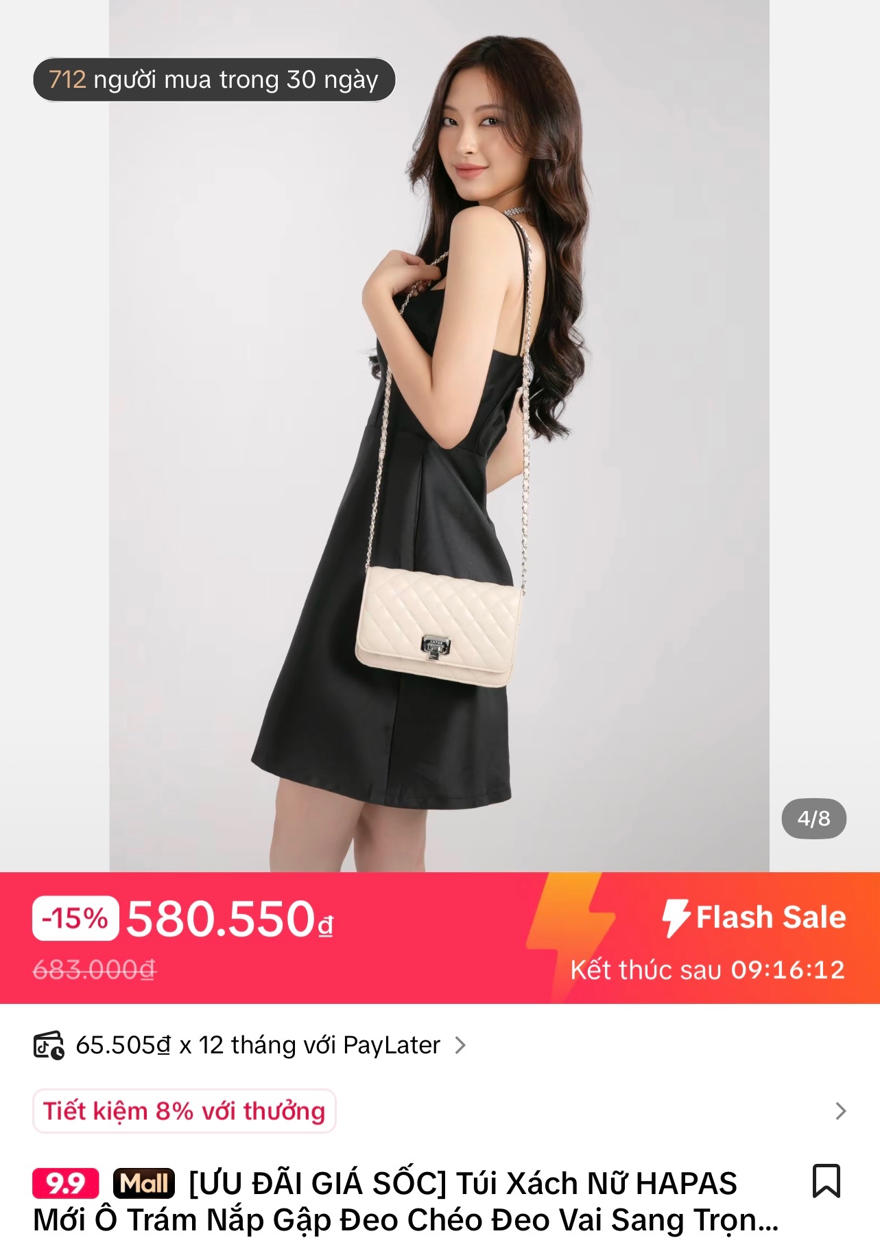 Thanh lý Pass túi HAPAS trắng đeo chéo ô trám, khóa kim loại bạc - ảnh 2