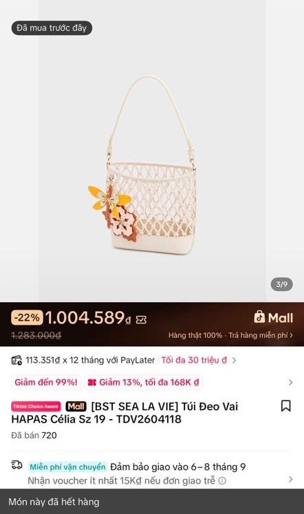 Thanh lý Pass túi Hapas màu kem BST SEA LA VIE hoa bướm xinh xắn - ảnh 2