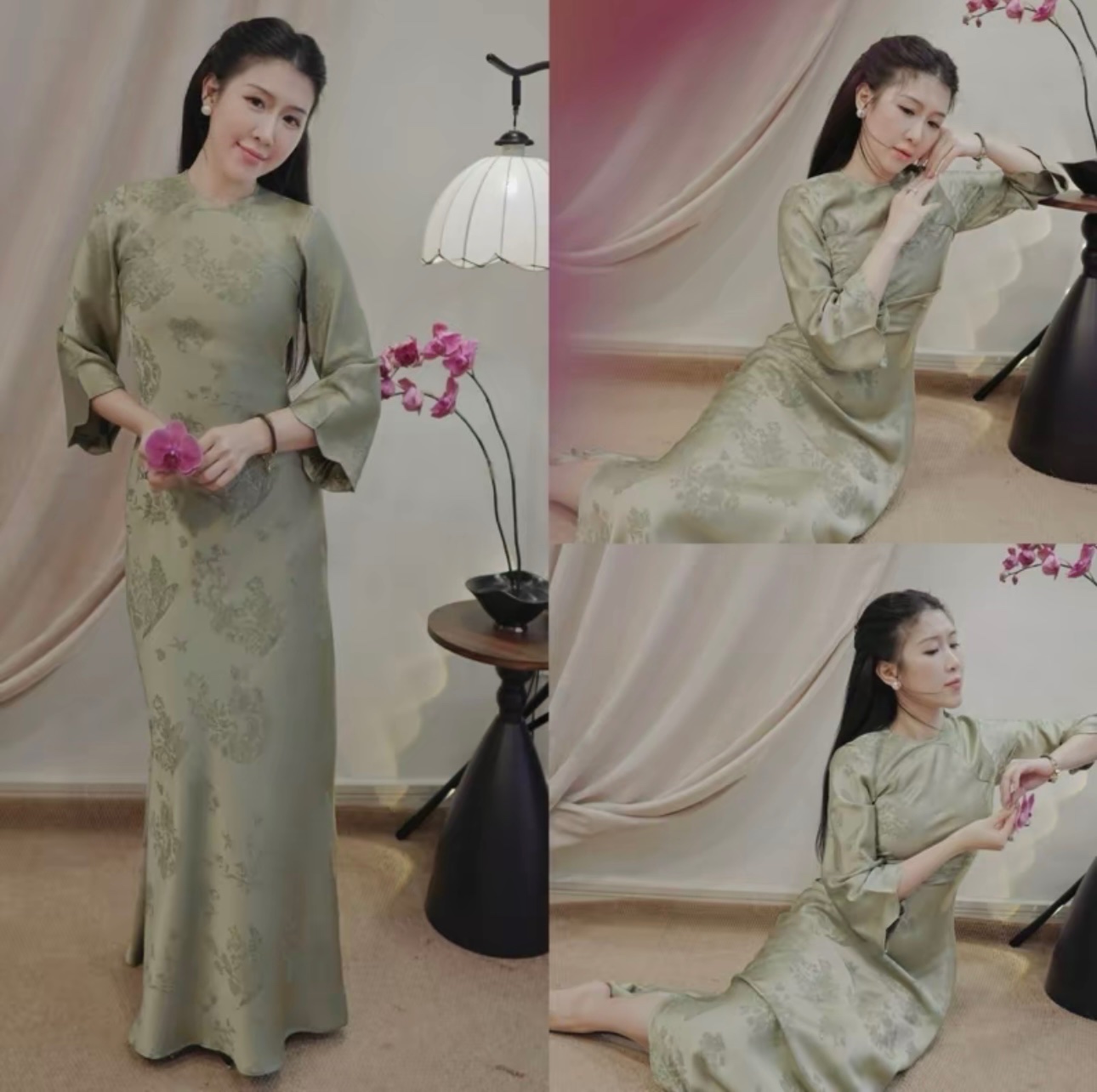 Thanh lý Pass đầm lụa gấm Uyển Chi tay lửng Dressensilk - ảnh 2