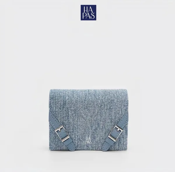 Pass ví Nancy hãng HAPAS denim xanh dương phối khóa cài