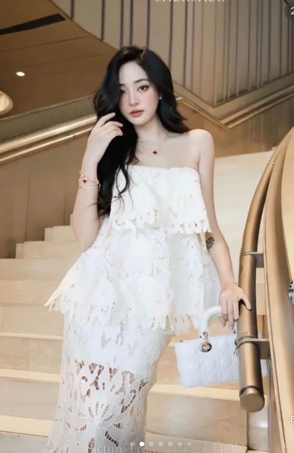 Pass váy dáng dài cúp ngực ren xếp tầng Trân Ali