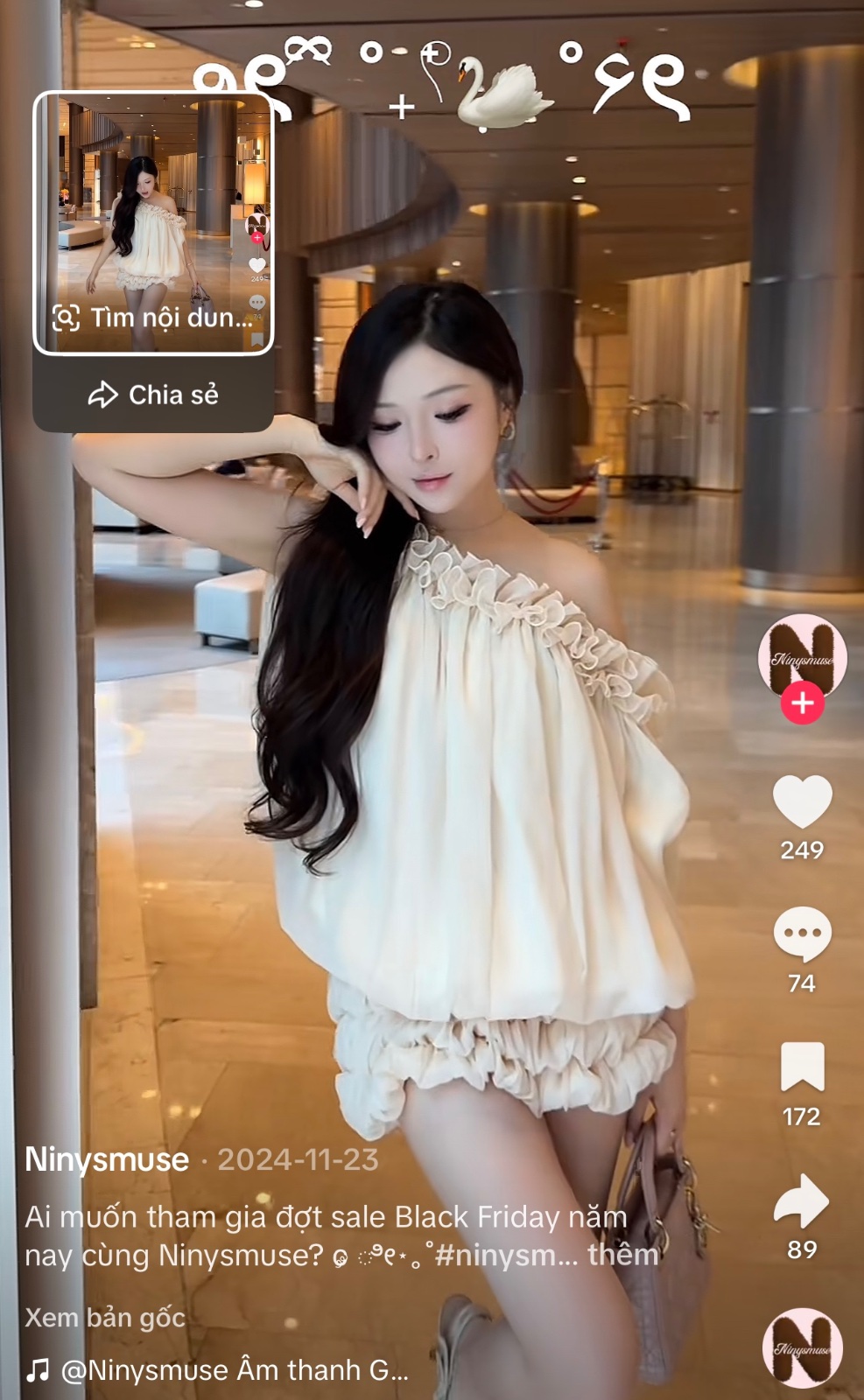 Thanh lý Pass set Ninysmuse trễ vai phối váy dáng bồng màu kem - ảnh 2