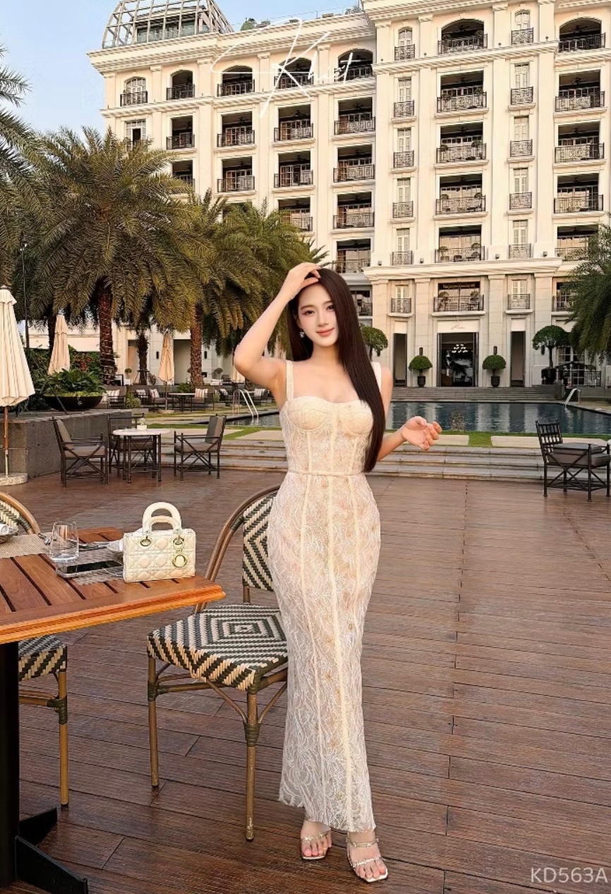 Thanh lý Pass đầm Khiết maxi dáng dài ôm corset màu kem - ảnh 1